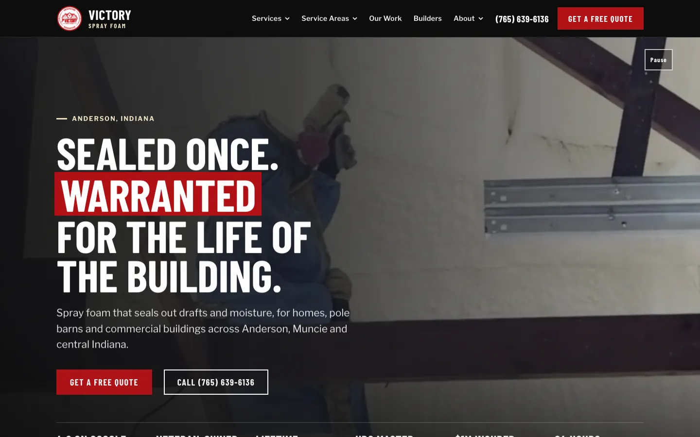 Victory Spray Foam website homepage built by Measure Twice